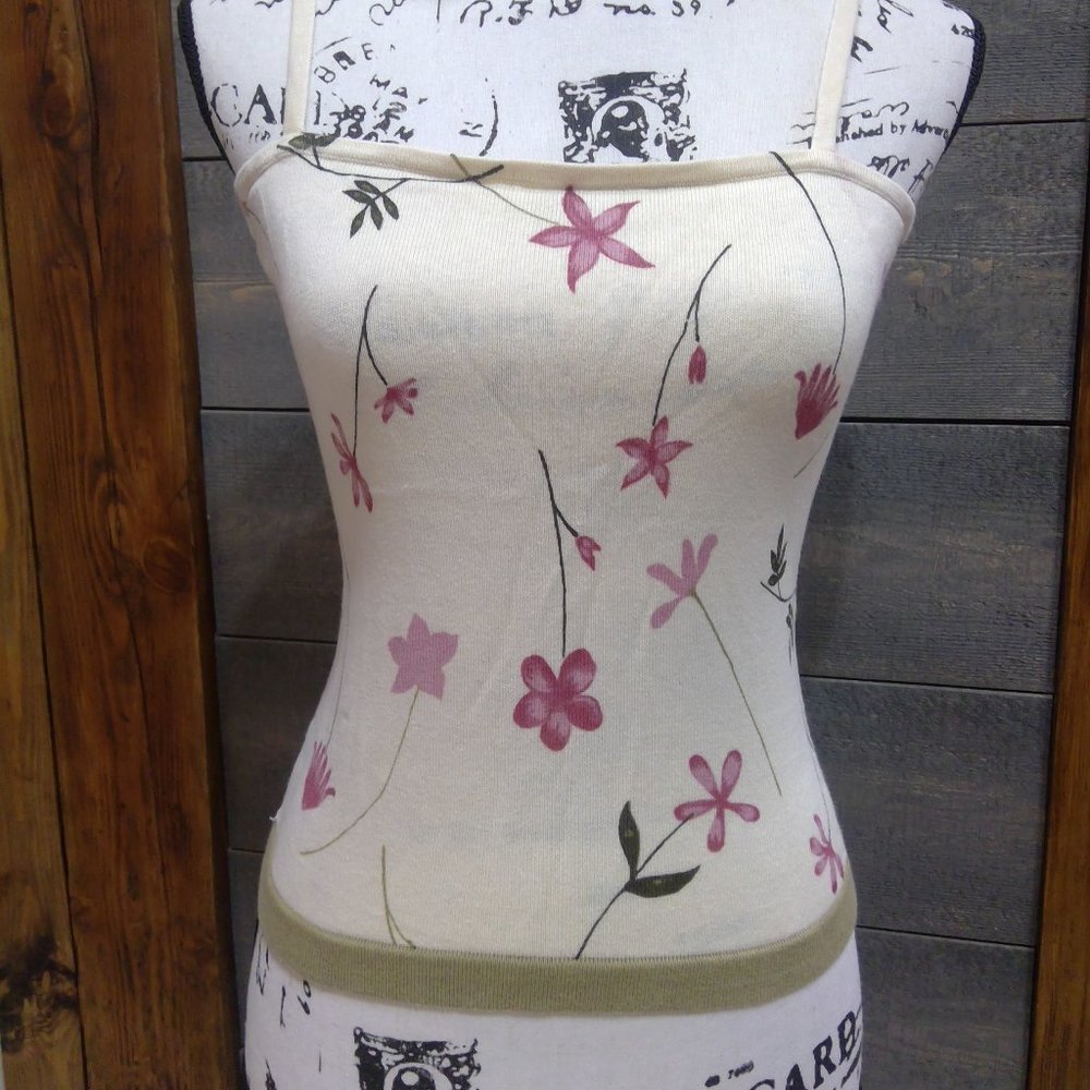 Paradox Floral Tank Top M Women’s Cream 100% Cotton Sweater Knit Sleeveless